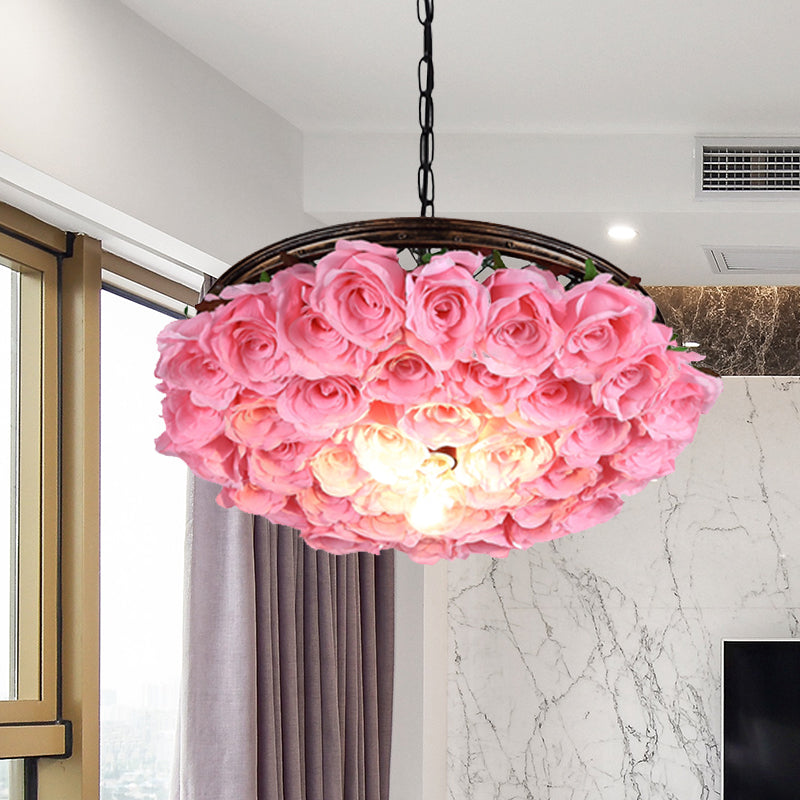 Metal Brass Ceiling Lamp Round 1 Head Industrial LED Pendant Light Fixture with Rose Decoration, 13"/18"/21.5" W Clearhalo 'Art Deco Pendants' 'Cast Iron' 'Ceiling Lights' 'Ceramic' 'Crystal' 'Industrial Pendants' 'Industrial' 'Metal' 'Middle Century Pendants' 'Pendant Lights' 'Pendants' 'Tiffany' Lighting' 392189