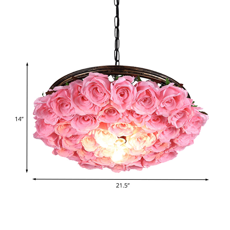 Metal Brass Ceiling Lamp Round 1 Head Industrial LED Pendant Light Fixture with Rose Decoration, 13"/18"/21.5" W Clearhalo 'Art Deco Pendants' 'Cast Iron' 'Ceiling Lights' 'Ceramic' 'Crystal' 'Industrial Pendants' 'Industrial' 'Metal' 'Middle Century Pendants' 'Pendant Lights' 'Pendants' 'Tiffany' Lighting' 392194