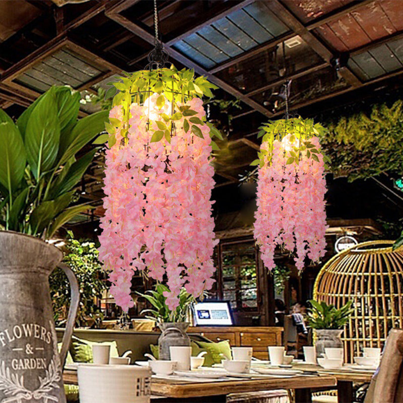 Flower Restaurant Ceiling Pendant Light Industrial Metal 1 Light Pink/Yellow LED Suspension Lamp Clearhalo 'Art Deco Pendants' 'Cast Iron' 'Ceiling Lights' 'Ceramic' 'Crystal' 'Industrial Pendants' 'Industrial' 'Metal' 'Middle Century Pendants' 'Pendant Lights' 'Pendants' 'Tiffany' Lighting' 392209