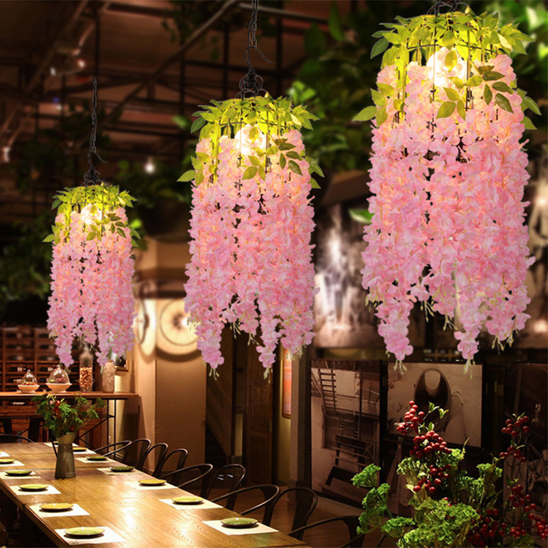 Flower Restaurant Ceiling Pendant Light Industrial Metal 1 Light Pink/Yellow LED Suspension Lamp Clearhalo 'Art Deco Pendants' 'Cast Iron' 'Ceiling Lights' 'Ceramic' 'Crystal' 'Industrial Pendants' 'Industrial' 'Metal' 'Middle Century Pendants' 'Pendant Lights' 'Pendants' 'Tiffany' Lighting' 392210