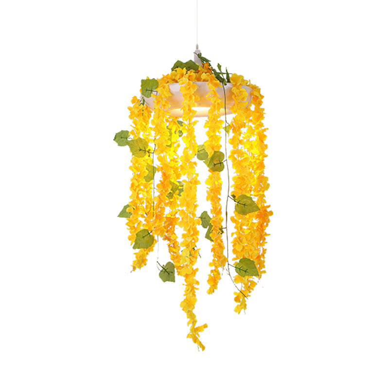 Flower Restaurant Ceiling Pendant Light Industrial Metal 1 Light Pink/Yellow LED Suspension Lamp Clearhalo 'Art Deco Pendants' 'Cast Iron' 'Ceiling Lights' 'Ceramic' 'Crystal' 'Industrial Pendants' 'Industrial' 'Metal' 'Middle Century Pendants' 'Pendant Lights' 'Pendants' 'Tiffany' Lighting' 392215