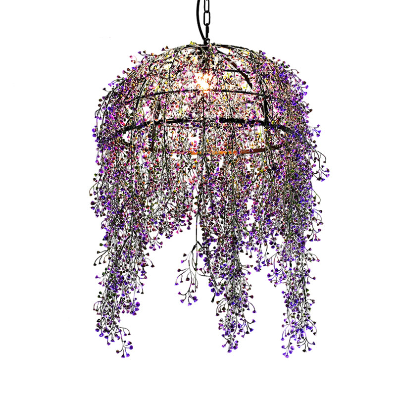 Purple Bowl Ceiling Suspension Lamp Industrial Metal 1 Bulb Restaurant LED Pendant Light with Flower Decor Clearhalo 'Art Deco Pendants' 'Cast Iron' 'Ceiling Lights' 'Ceramic' 'Crystal' 'Industrial Pendants' 'Industrial' 'Metal' 'Middle Century Pendants' 'Pendant Lights' 'Pendants' 'Tiffany' Lighting' 392218