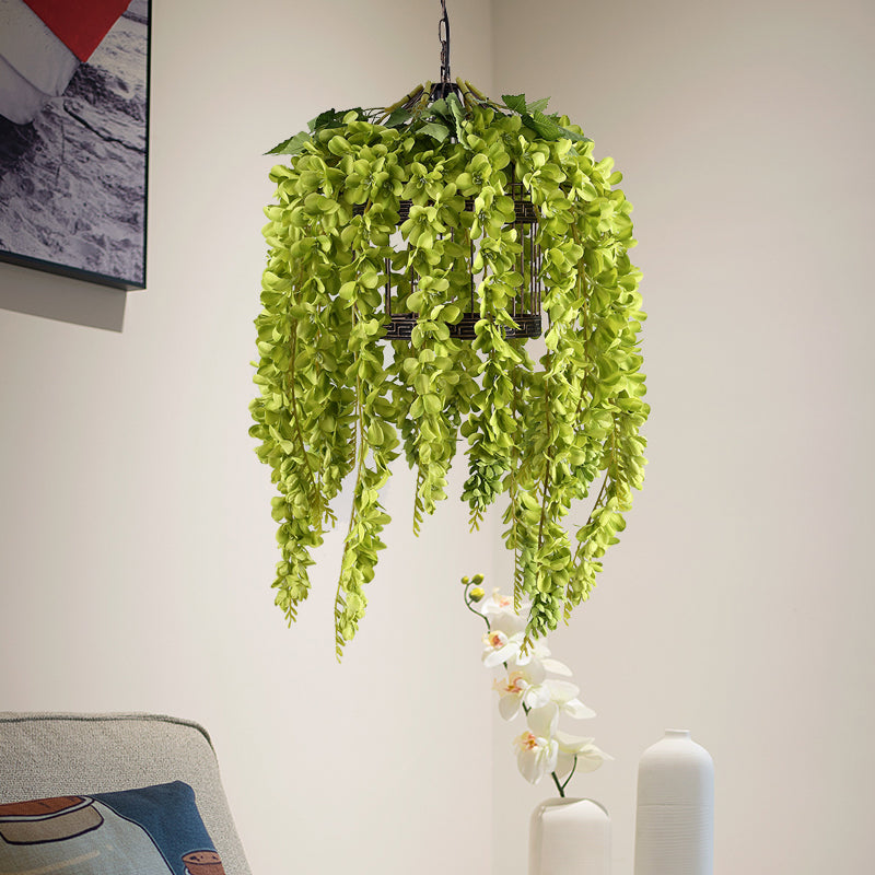 1 Light Metal Down Lighting Antique Pink/Purple/Green Birdcage Restaurant LED Pendant Light Fixture with Flower Clearhalo 'Art Deco Pendants' 'Cast Iron' 'Ceiling Lights' 'Ceramic' 'Crystal' 'Industrial Pendants' 'Industrial' 'Metal' 'Middle Century Pendants' 'Pendant Lights' 'Pendants' 'Tiffany' Lighting' 392240