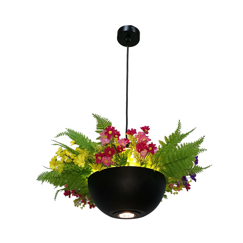 Industrial Bowl Flower Hanging Light 1 Bulb Metal LED Ceiling Suspension Lamp in Black for Restaurant Clearhalo 'Art Deco Pendants' 'Black' 'Cast Iron' 'Ceiling Lights' 'Ceramic' 'Crystal' 'Industrial Pendants' 'Industrial' 'Metal' 'Middle Century Pendants' 'Pendant Lights' 'Pendants' 'Rustic Pendants' 'Tiffany' Lighting' 392282