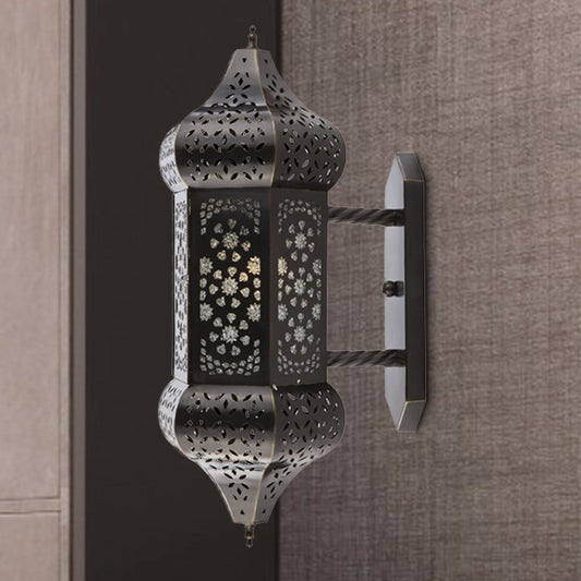Arab Lantern Wall Sconce Lighting 1 Light Metallic Wall Mount Lamp in Black for Outdoor Clearhalo 'Wall Lamps & Sconces' 'Wall Lights' Lighting' 392294