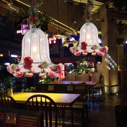 16"/23.5" W 1 Bulb Metal Pendant Light Fixture Industrial Chrome Bell Restaurant LED Hanging Lamp Kit with Rose Decor Chrome Clearhalo 'Art Deco Pendants' 'Cast Iron' 'Ceiling Lights' 'Ceramic' 'Crystal' 'Industrial Pendants' 'Industrial' 'Metal' 'Middle Century Pendants' 'Pendant Lights' 'Pendants' 'Tiffany' Lighting' 392298