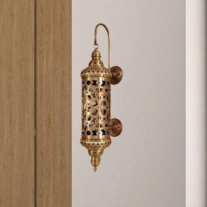 Metal Brass Sconce Light Fixture Cylinder 1-Light Arab Wall Mounted Ceiling Lamp with Hollow Out Design Brass Clearhalo 'Wall Lamps & Sconces' 'Wall Lights' Lighting' 392327