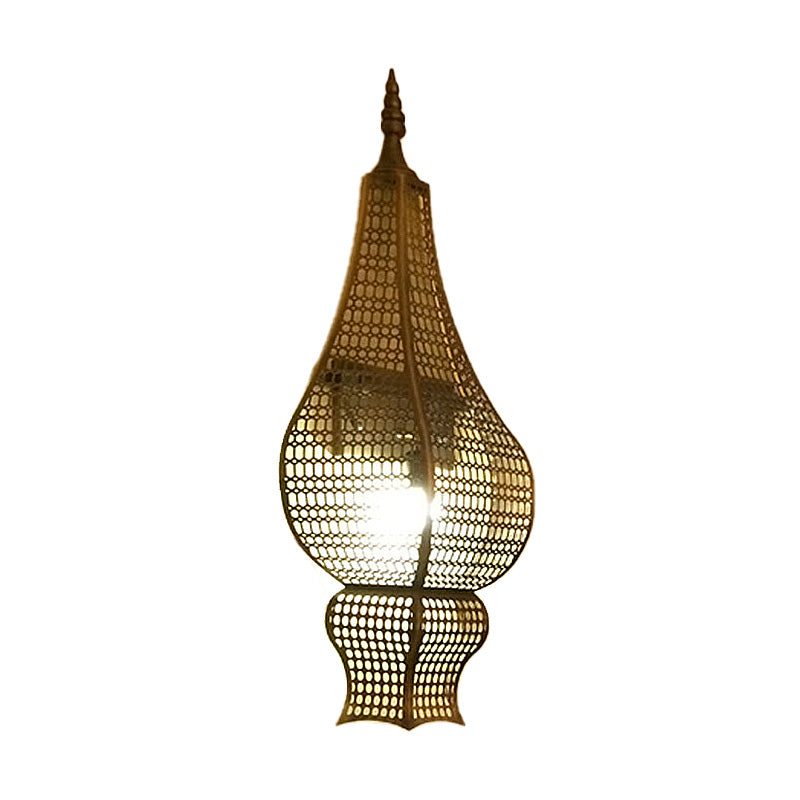 Half Vase Corridor Wall Lighting Vintage Metal Mesh 1-Head Brass Finish Arab Sconce Clearhalo 'Wall Lamps & Sconces' 'Wall Lights' Lighting' 392334
