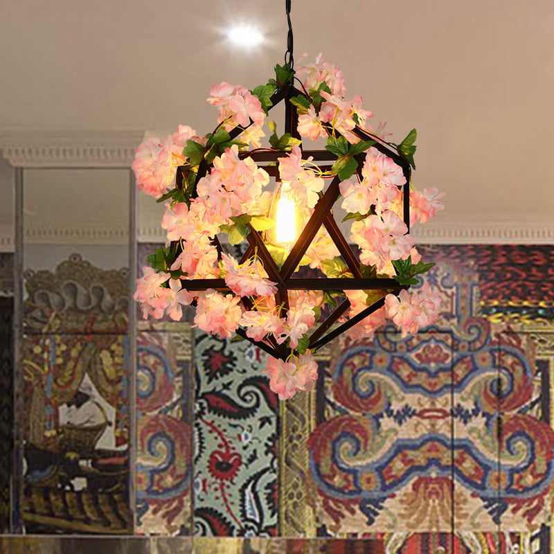 10.5"/15" W 1 Head Metal Ceiling Light Antique Pink/Green Geometric Restaurant LED Down Lighting with Plant/Cherry Blossom Pink Clearhalo 'Art Deco Pendants' 'Cast Iron' 'Ceiling Lights' 'Ceramic' 'Crystal' 'Industrial Pendants' 'Industrial' 'Metal' 'Middle Century Pendants' 'Pendant Lights' 'Pendants' 'Tiffany' Lighting' 392361