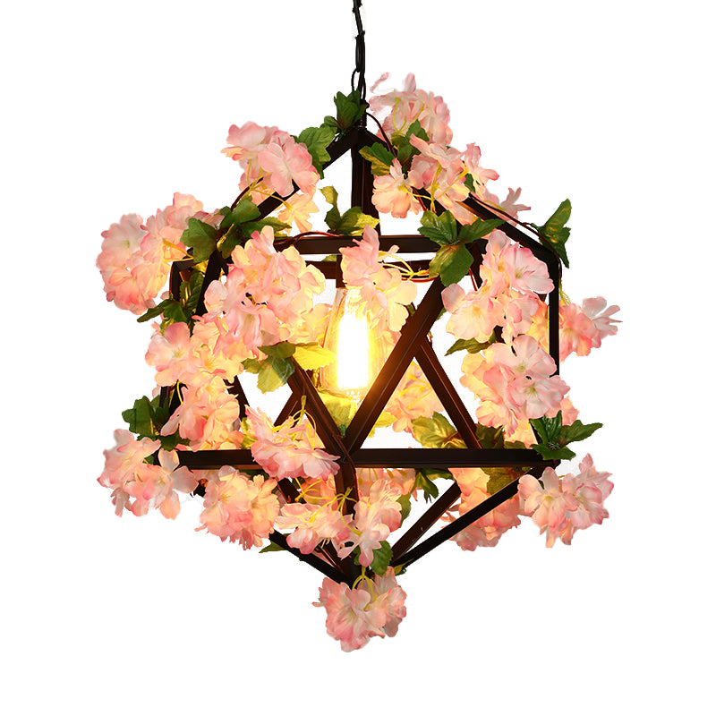 10.5"/15" W 1 Head Metal Ceiling Light Antique Pink/Green Geometric Restaurant LED Down Lighting with Plant/Cherry Blossom Clearhalo 'Art Deco Pendants' 'Cast Iron' 'Ceiling Lights' 'Ceramic' 'Crystal' 'Industrial Pendants' 'Industrial' 'Metal' 'Middle Century Pendants' 'Pendant Lights' 'Pendants' 'Tiffany' Lighting' 392363