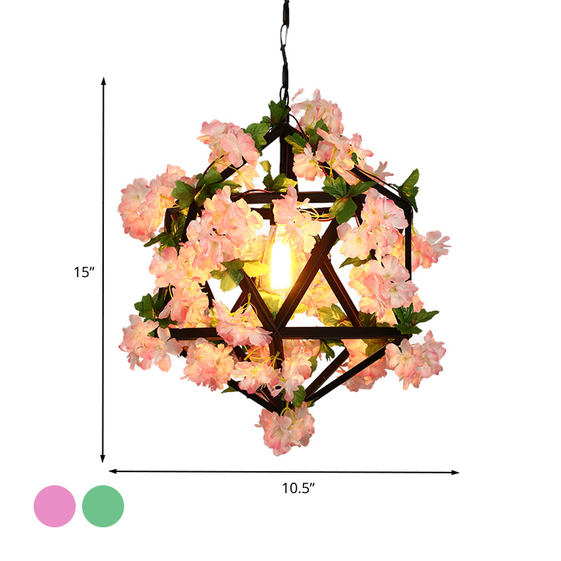 10.5"/15" W 1 Head Metal Ceiling Light Antique Pink/Green Geometric Restaurant LED Down Lighting with Plant/Cherry Blossom Clearhalo 'Art Deco Pendants' 'Cast Iron' 'Ceiling Lights' 'Ceramic' 'Crystal' 'Industrial Pendants' 'Industrial' 'Metal' 'Middle Century Pendants' 'Pendant Lights' 'Pendants' 'Tiffany' Lighting' 392365