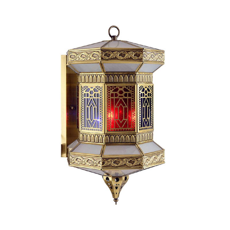 Brass 1-Light Wall Light Fixture Arab Metal Lantern Wall Sconce Lamp with Frosted Glass Shade Clearhalo 'Wall Lamps & Sconces' 'Wall Lights' Lighting' 392404