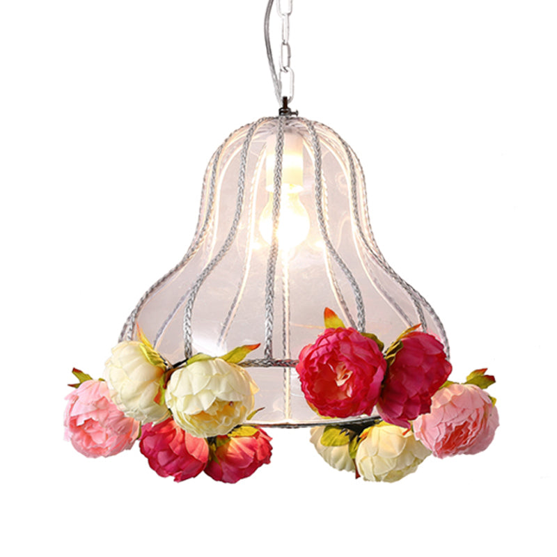 Metal White Hanging Light Gourd 1 Light Industrial LED Ceiling Lamp with Flower Decor for Restaurant Clearhalo 'Art Deco Pendants' 'Cast Iron' 'Ceiling Lights' 'Ceramic' 'Crystal' 'Industrial Pendants' 'Industrial' 'Metal' 'Middle Century Pendants' 'Pendant Lights' 'Pendants' 'Tiffany' Lighting' 392425