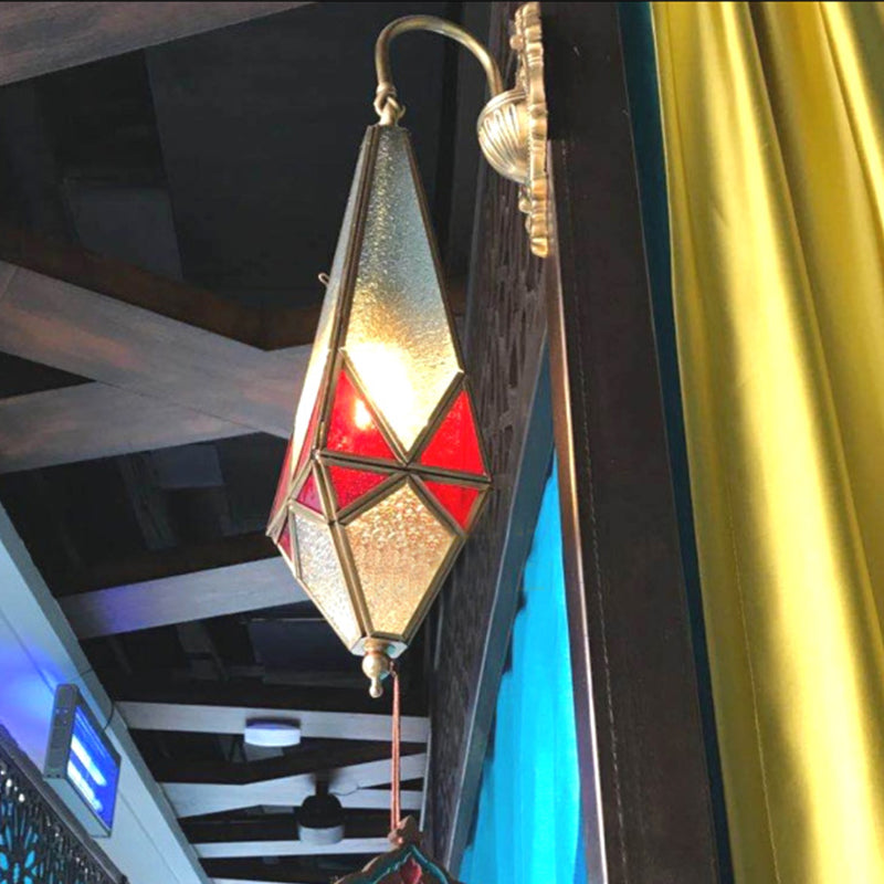 1 Head Water Glass Sconce Traditional Arab Brass Diamond Corner Wall Mount Lamp, 4"/6" Wide Clearhalo 'Wall Lamps & Sconces' 'Wall Lights' Lighting' 392438