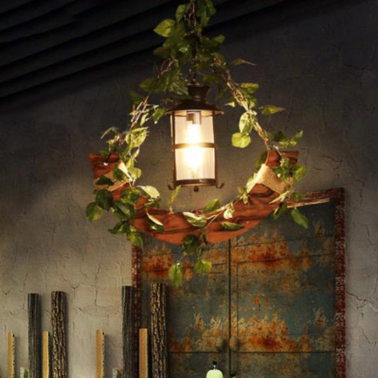Vintage Lantern Suspension Lamp 1 Head Metal LED Pendant Light in Pink/Green with Plant/Cherry Blossom for Restaurant Green Clearhalo 'Ceiling Lights' 'Industrial Pendants' 'Industrial' 'Middle Century Pendants' 'Pendant Lights' 'Pendants' 'Tiffany' Lighting' 392453