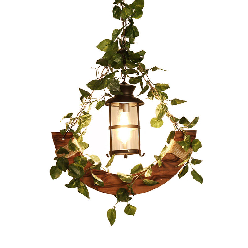 Vintage Lantern Suspension Lamp 1 Head Metal LED Pendant Light in Pink/Green with Plant/Cherry Blossom for Restaurant Clearhalo 'Ceiling Lights' 'Industrial Pendants' 'Industrial' 'Middle Century Pendants' 'Pendant Lights' 'Pendants' 'Tiffany' Lighting' 392455