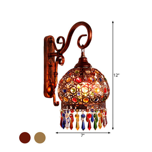 1 Bulb Globe Wall Sconce Decorative Brass/Copper Metal Wall Light Fixture with Dangling Crystal for Bedroom Clearhalo 'Wall Lamps & Sconces' 'Wall Lights' Lighting' 392501