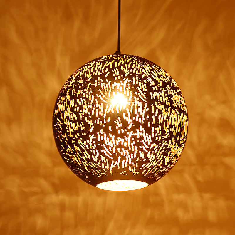 Globe Metallic Hanging Lighting Art Deco 1 Head Living Room Ceiling Pendant Lamp in Black/Silver/Brass Clearhalo 'Ceiling Lights' 'Pendant Lights' 'Pendants' Lighting' 392531