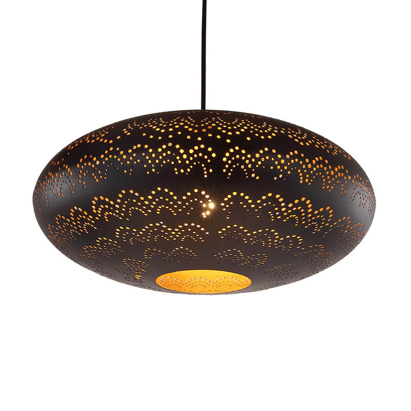 1 Bulb Ceiling Light Fixture Arab Style Oval Metal Suspended Pendant Lamp in Black/Silver/Brass Clearhalo 'Ceiling Lights' 'Pendant Lights' 'Pendants' Lighting' 392550