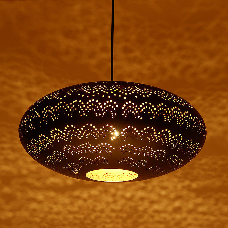 1 Bulb Ceiling Light Fixture Arab Style Oval Metal Suspended Pendant Lamp in Black/Silver/Brass Clearhalo 'Ceiling Lights' 'Pendant Lights' 'Pendants' Lighting' 392551