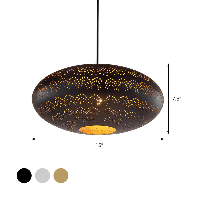 1 Bulb Ceiling Light Fixture Arab Style Oval Metal Suspended Pendant Lamp in Black/Silver/Brass Clearhalo 'Ceiling Lights' 'Pendant Lights' 'Pendants' Lighting' 392552