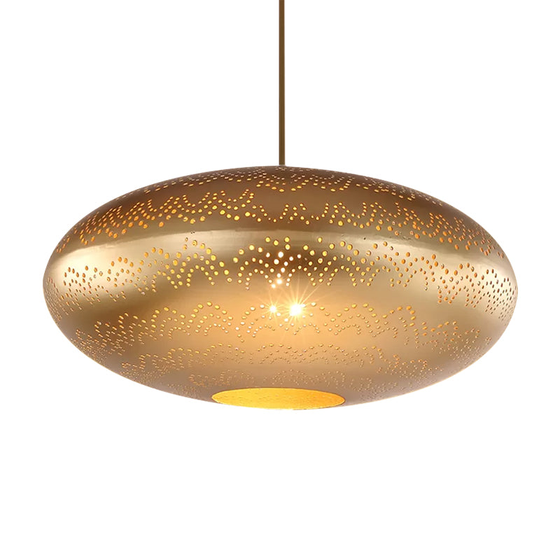 1 Bulb Ceiling Light Fixture Arab Style Oval Metal Suspended Pendant Lamp in Black/Silver/Brass Clearhalo 'Ceiling Lights' 'Pendant Lights' 'Pendants' Lighting' 392554