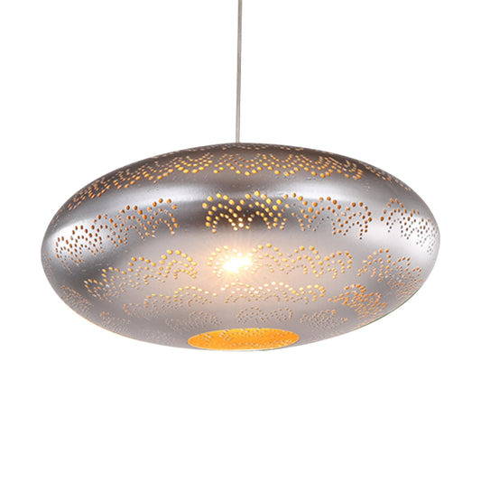 1 Bulb Ceiling Light Fixture Arab Style Oval Metal Suspended Pendant Lamp in Black/Silver/Brass Clearhalo 'Ceiling Lights' 'Pendant Lights' 'Pendants' Lighting' 392556