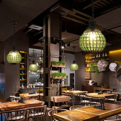 1 Head Suspension Pendant Vintage Ball Metal Ceiling Hang Fixture in Red/Green/Purple for Restaurant Green Clearhalo 'Ceiling Lights' 'Pendant Lights' 'Pendants' Lighting' 392617_d770fb24-a9fe-4652-9694-89d69327eec2