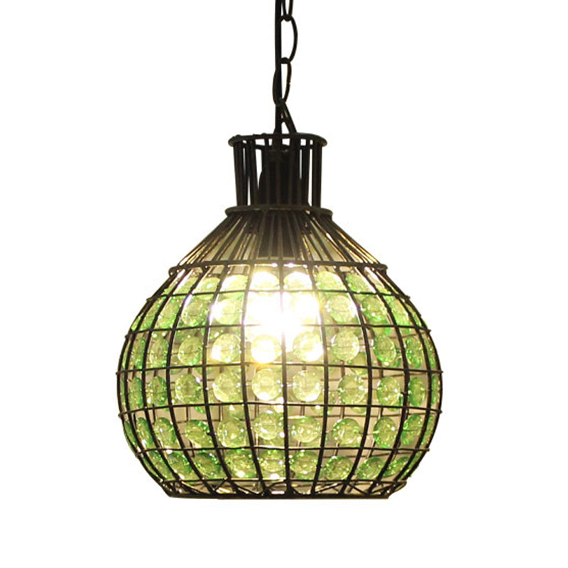 1 Head Suspension Pendant Vintage Ball Metal Ceiling Hang Fixture in Red/Green/Purple for Restaurant Clearhalo 'Ceiling Lights' 'Pendant Lights' 'Pendants' Lighting' 392619