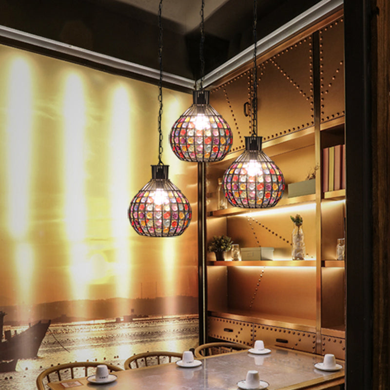 1 Head Suspension Pendant Vintage Ball Metal Ceiling Hang Fixture in Red/Green/Purple for Restaurant Clearhalo 'Ceiling Lights' 'Pendant Lights' 'Pendants' Lighting' 392626