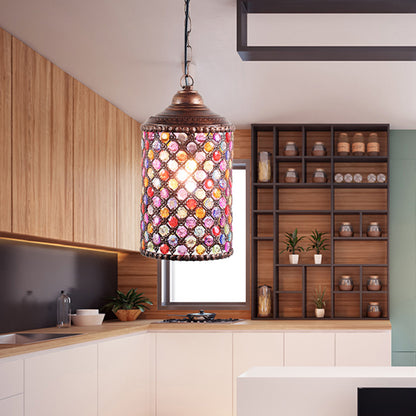 Antique Cylinder Ceiling Pendant Light 1 Bulb Metal Hanging Lamp in Rust for Restaurant Rust Clearhalo 'Ceiling Lights' 'Pendant Lights' 'Pendants' Lighting' 392644_cfb98b82-3213-47da-abb7-ce5a70c3d4d8