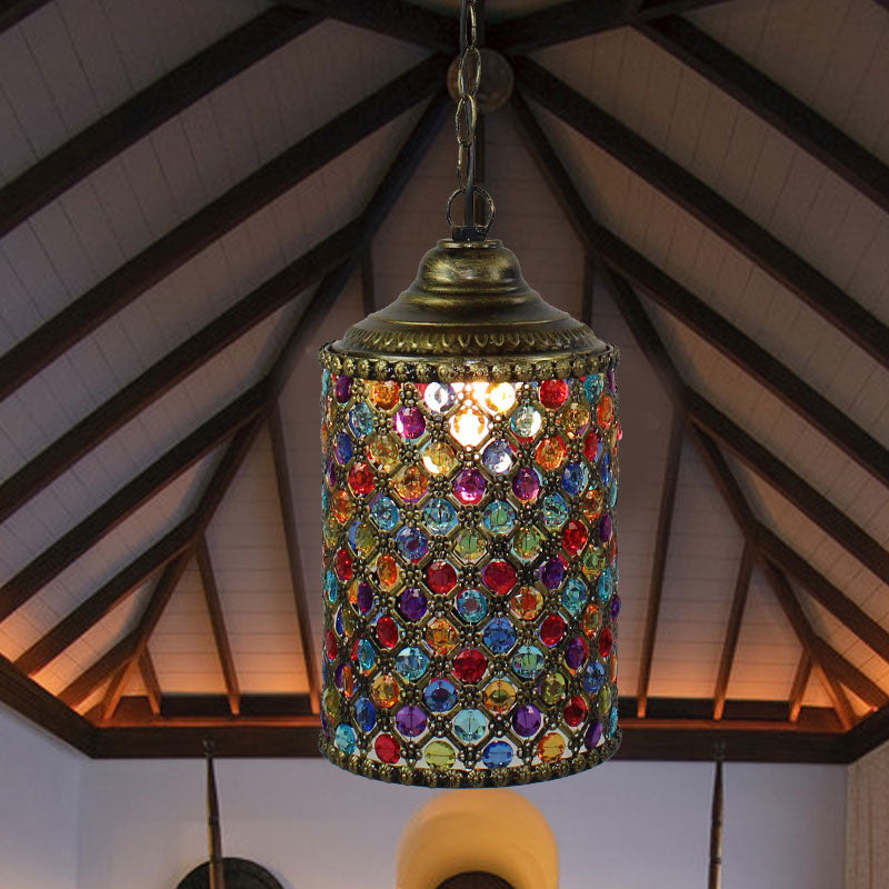 Vintage Cylinder Suspension Pendant Light 1 Light Metal Hanging Lamp in Bronze for Living Room Clearhalo 'Ceiling Lights' 'Pendant Lights' 'Pendants' Lighting' 392679