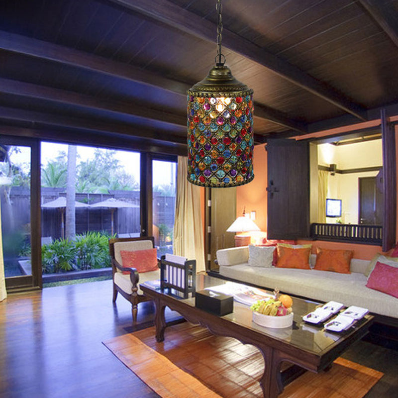 Vintage Cylinder Suspension Pendant Light 1 Light Metal Hanging Lamp in Bronze for Living Room Clearhalo 'Ceiling Lights' 'Pendant Lights' 'Pendants' Lighting' 392680