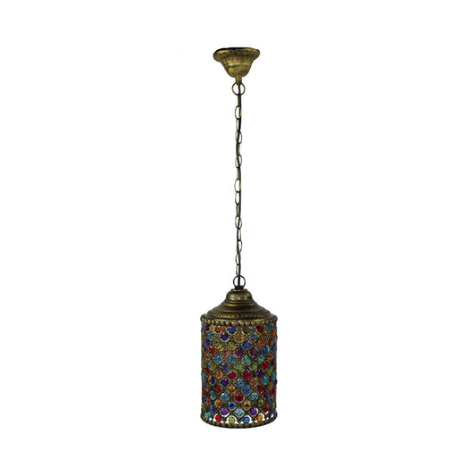 Vintage Cylinder Suspension Pendant Light 1 Light Metal Hanging Lamp in Bronze for Living Room Clearhalo 'Ceiling Lights' 'Pendant Lights' 'Pendants' Lighting' 392681