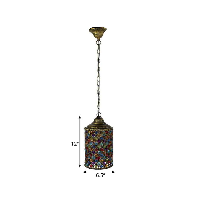 Vintage Cylinder Suspension Pendant Light 1 Light Metal Hanging Lamp in Bronze for Living Room Clearhalo 'Ceiling Lights' 'Pendant Lights' 'Pendants' Lighting' 392682