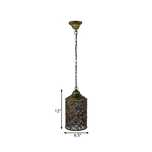 Vintage Cylinder Suspension Pendant Light 1 Light Metal Hanging Lamp in Bronze for Living Room Clearhalo 'Ceiling Lights' 'Pendant Lights' 'Pendants' Lighting' 392682