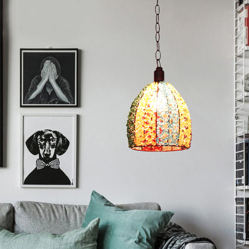 1 Head Metal Ceiling Lamp Decorative Bronze/Blue Scalloped/Dome Living Room Pendant Lighting Fixture Blue Clearhalo 'Ceiling Lights' 'Pendant Lights' 'Pendants' Lighting' 392683_408b4f3c-2af8-4436-826d-820ba38a2288