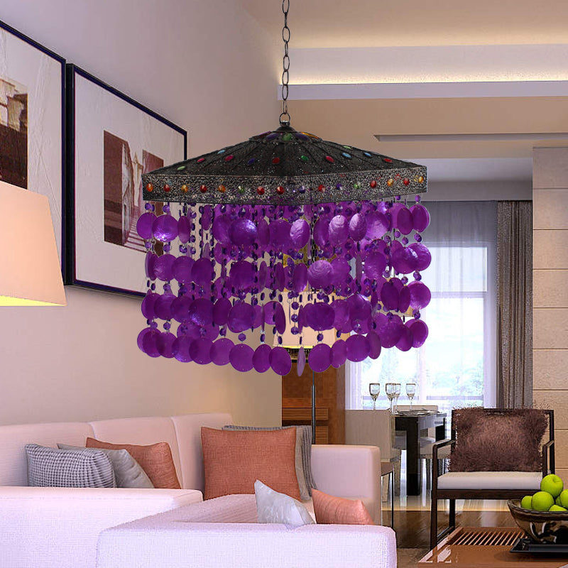 Purple/Bronze 1 Bulb Ceiling Hang Fixture Traditional Metal Cascading Suspension Light for Living Room Clearhalo 'Ceiling Lights' 'Pendant Lights' 'Pendants' Lighting' 392698
