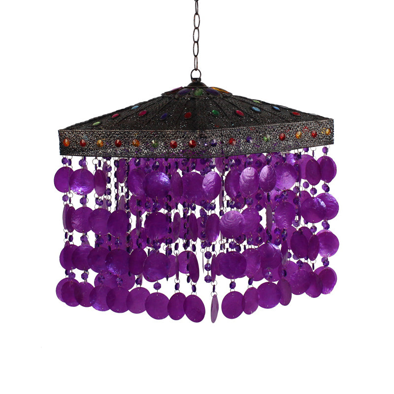 Purple/Bronze 1 Bulb Ceiling Hang Fixture Traditional Metal Cascading Suspension Light for Living Room Clearhalo 'Ceiling Lights' 'Pendant Lights' 'Pendants' Lighting' 392701