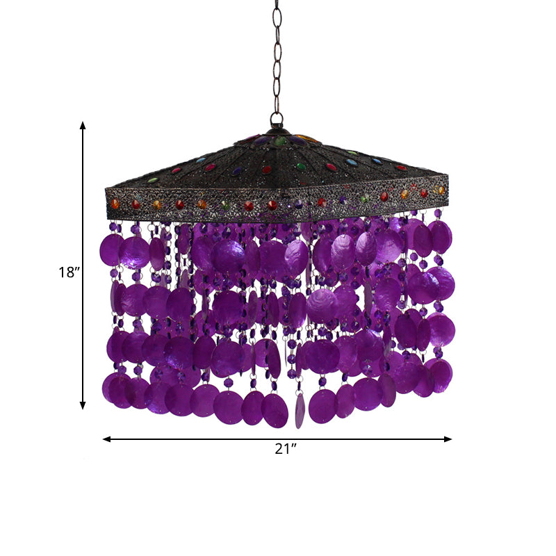 Purple/Bronze 1 Bulb Ceiling Hang Fixture Traditional Metal Cascading Suspension Light for Living Room Clearhalo 'Ceiling Lights' 'Pendant Lights' 'Pendants' Lighting' 392702