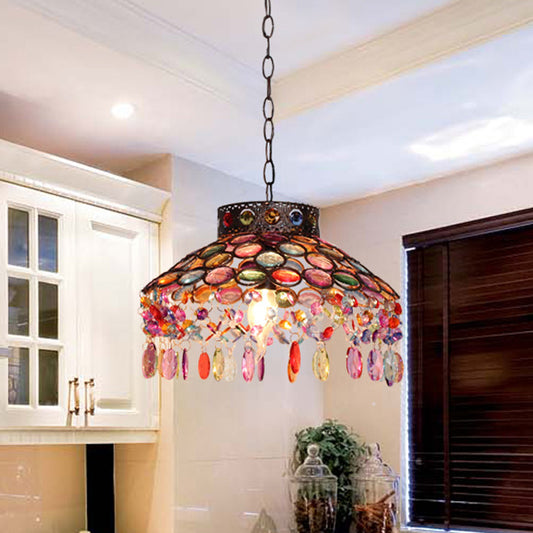 Antique Bowl Drop Lamp 1 Head Metal Hanging Pendant Light in Rust for Living Room Clearhalo 'Ceiling Lights' 'Pendant Lights' 'Pendants' Lighting' 392713