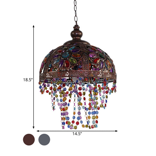 1 Light Pendant Light Art Deco Dome Metal Ceiling Hang Fixture in Silver/Rust for Living Room Clearhalo 'Ceiling Lights' 'Pendant Lights' 'Pendants' Lighting' 392720