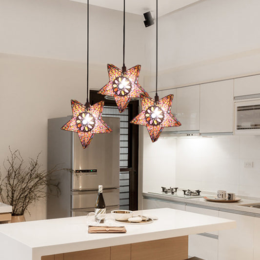 Metal Pentagram Pendant Ceiling Light Art Deco 1 Head Dining Room Drop Lamp in Black/Red/Yellow Clearhalo 'Ceiling Lights' 'Pendant Lights' 'Pendants' Lighting' 392738