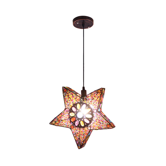 Metal Pentagram Pendant Ceiling Light Art Deco 1 Head Dining Room Drop Lamp in Black/Red/Yellow Clearhalo 'Ceiling Lights' 'Pendant Lights' 'Pendants' Lighting' 392740