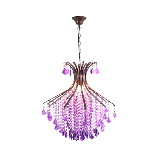 1-Head Pendant Ceiling Light Traditional Restaurant Suspension Lighting with Cascade Crystal in Purple Clearhalo 'Ceiling Lights' 'Pendant Lights' 'Pendants' Lighting' 392761