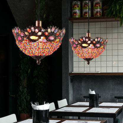 Bohemian Bowl Hanging Light Fixture 1 Light Metal Drop Pendant in Rust for Restaurant Rust Clearhalo 'Ceiling Lights' 'Pendant Lights' 'Pendants' Lighting' 392780_d002273f-59c5-461b-bc8d-ae33bd216aa6