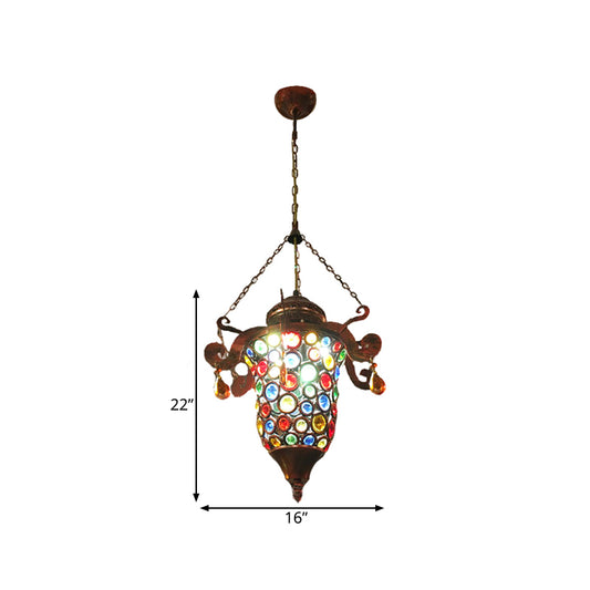 1 Bulb Urn Pendant Light Fixture Vintage Copper Metal Hanging Lamp Kit for Hallway Clearhalo 'Ceiling Lights' 'Pendant Lights' 'Pendants' Lighting' 392804