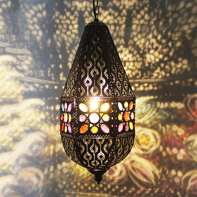 1 Head Metal Pendant Lamp Antique Purple/Green Droplet Restaurant Suspension Lighting Clearhalo 'Ceiling Lights' 'Pendant Lights' 'Pendants' Lighting' 392839