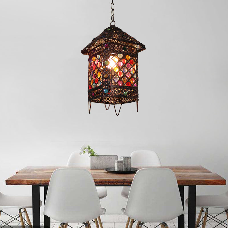 1 Bulb Hanging Pendant Light Bohemian House Metal Suspension Lamp in Bronze  for Dining Room - Clearhalo