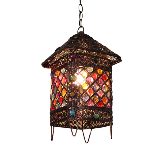 1 Bulb Hanging Pendant Light Bohemian House Metal Suspension Lamp in Bronze for Dining Room Clearhalo 'Ceiling Lights' 'Pendant Lights' 'Pendants' Lighting' 392871